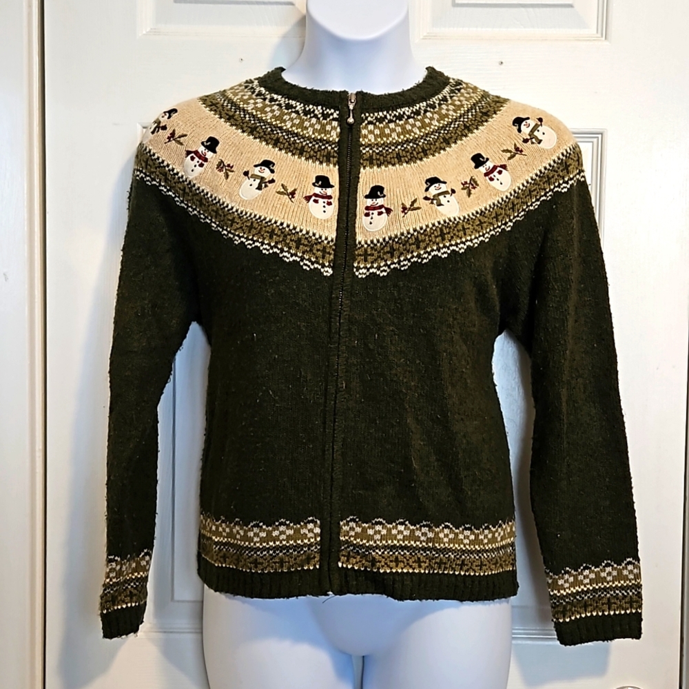 Craft & Barrow, zip-up, snowman sweater.  Size L - Picture 2 of 10